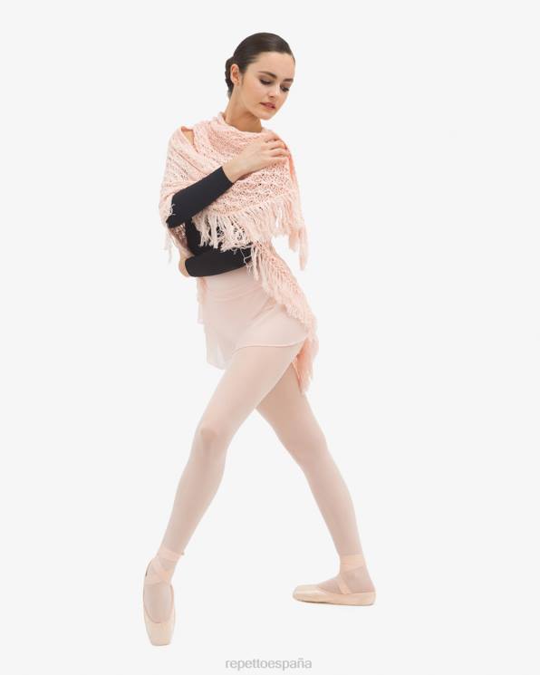 ropa Repetto chal de punto con flecos rosa pétalo mujer 6NH6537