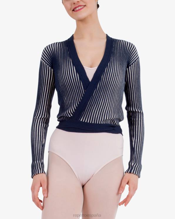 ropa Repetto cruzado de punto de canalé bicolor azul y rosa pétalo mujer 6NH6527