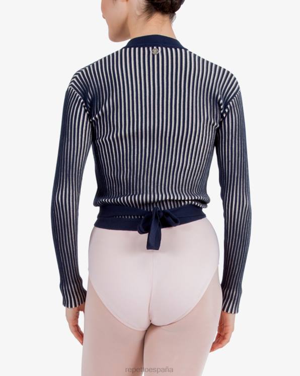 ropa Repetto cruzado de punto de canalé bicolor azul y rosa pétalo mujer 6NH6527