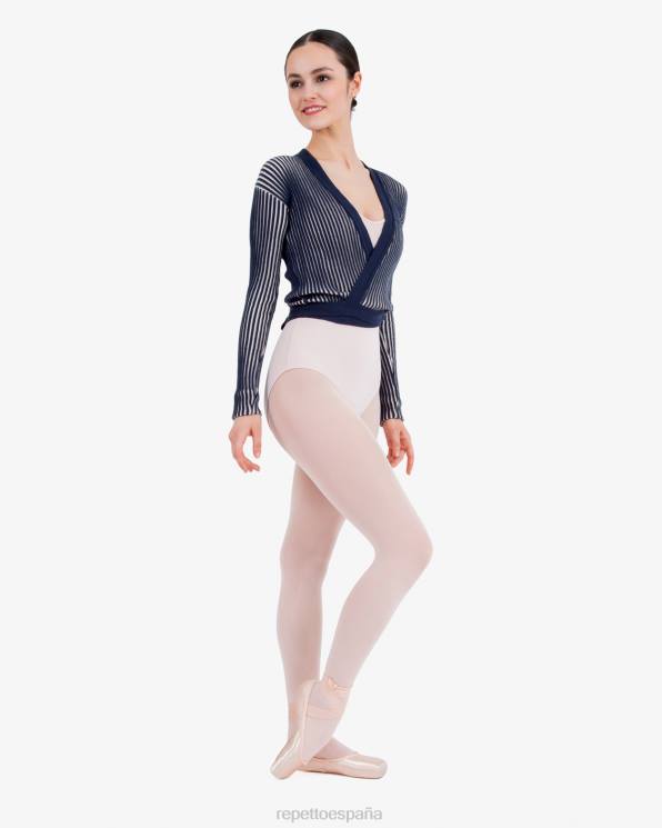 ropa Repetto cruzado de punto de canalé bicolor azul y rosa pétalo mujer 6NH6527