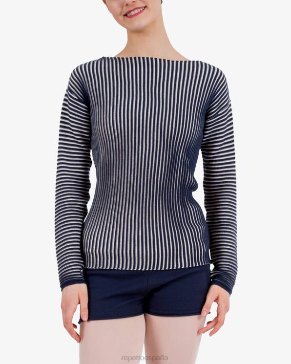 ropa Repetto suéter bicolor de canalé azul y rosa pétalo mujer 6NH6528