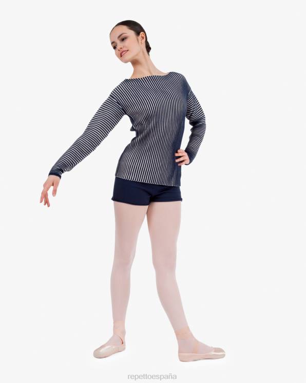 ropa Repetto suéter bicolor de canalé azul y rosa pétalo mujer 6NH6528