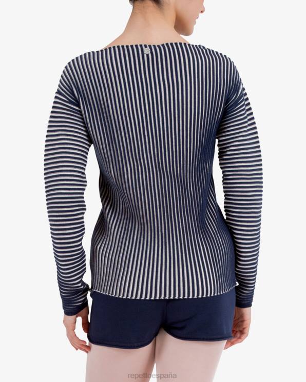 ropa Repetto suéter bicolor de canalé azul y rosa pétalo mujer 6NH6528