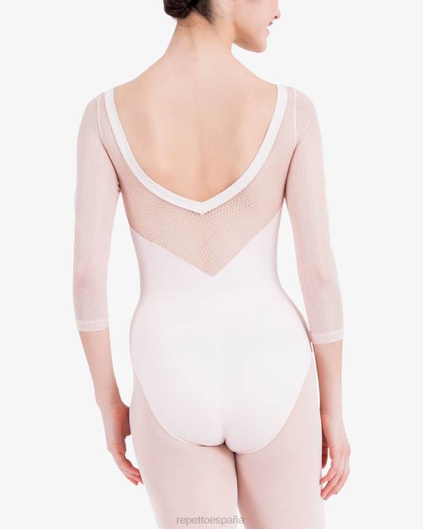 ropa Repetto Maillot mangas 3/4 con encaje rosa pétalo mujer 6NH6441