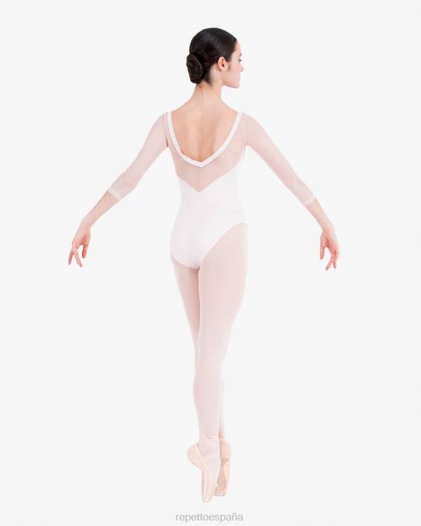 ropa Repetto Maillot mangas 3/4 con encaje rosa pétalo mujer 6NH6441