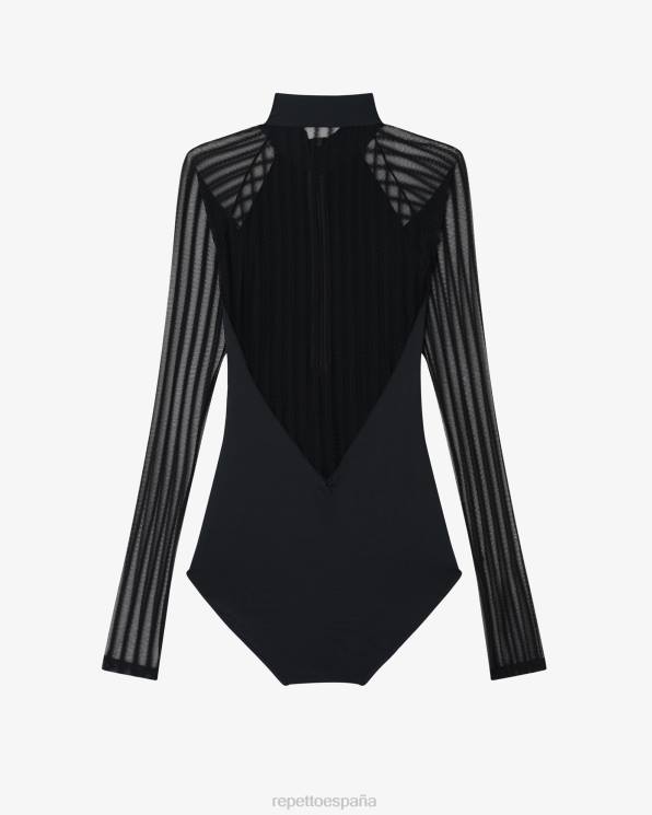 ropa Repetto leotardo con cuello de oficial de rejilla moda mujer 6NH6485