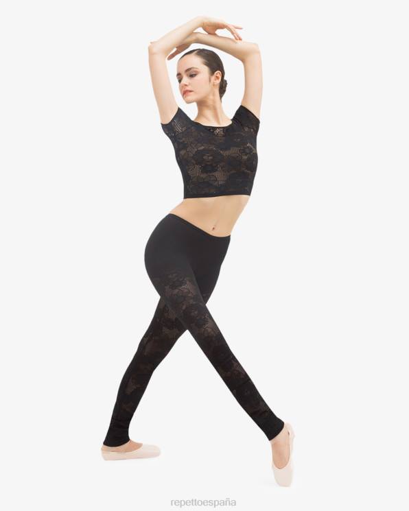 ropa Repetto top corto de encaje rosetón negro mujer 6NH6554