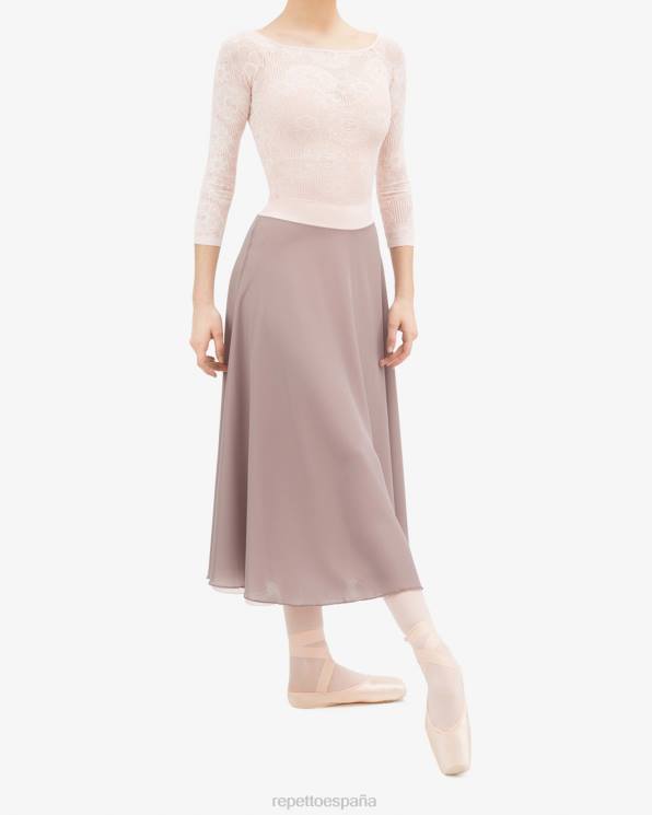 ropa Repetto top de manga larga en encaje rosetón rosa pétalo mujer 6NH6547