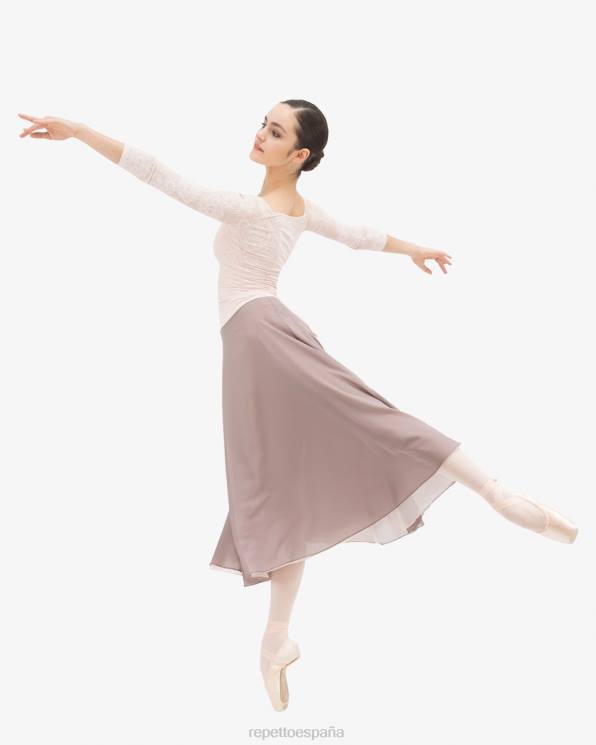 ropa Repetto top de manga larga en encaje rosetón rosa pétalo mujer 6NH6547