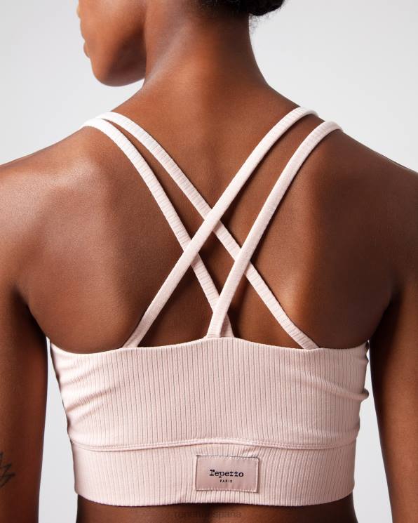 ropa Repetto sujetador de canalé con tirantes finos rosa pétalo mujer 6NH6304