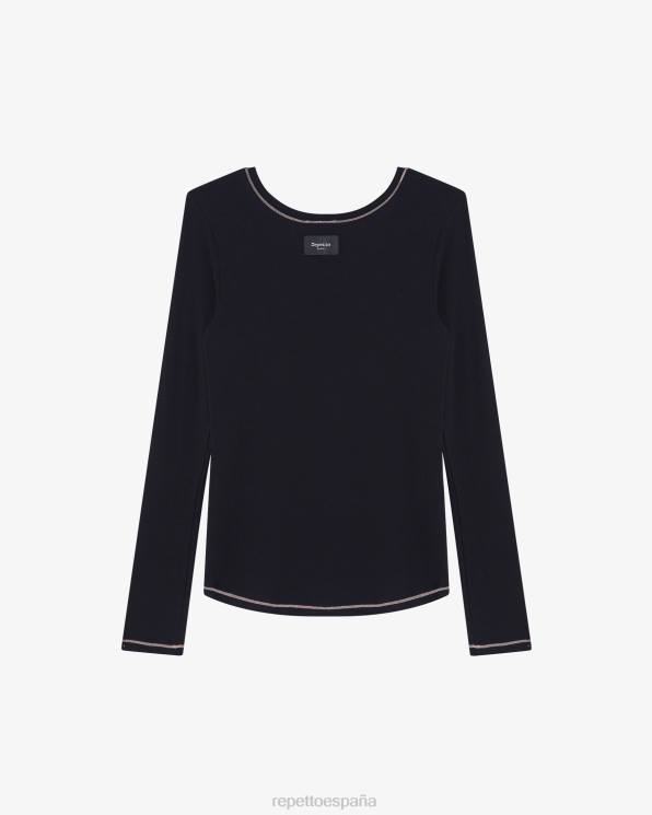 ropa Repetto camiseta de manga larga negro mujer 6NH6336