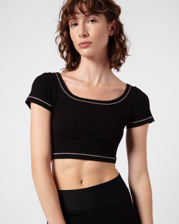 ropa Repetto top corto de canalé negro mujer 6NH6337