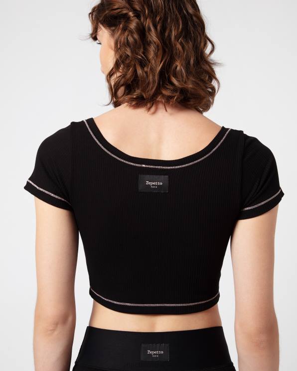ropa Repetto top corto de canalé negro mujer 6NH6337