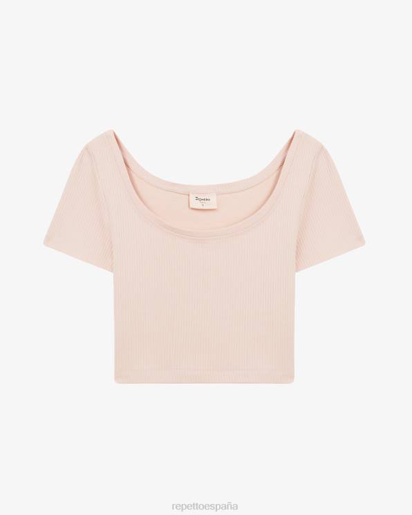 ropa Repetto top corto de canalé rosa pétalo mujer 6NH6328