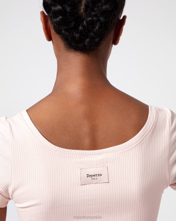 ropa Repetto top corto de canalé rosa pétalo mujer 6NH6328
