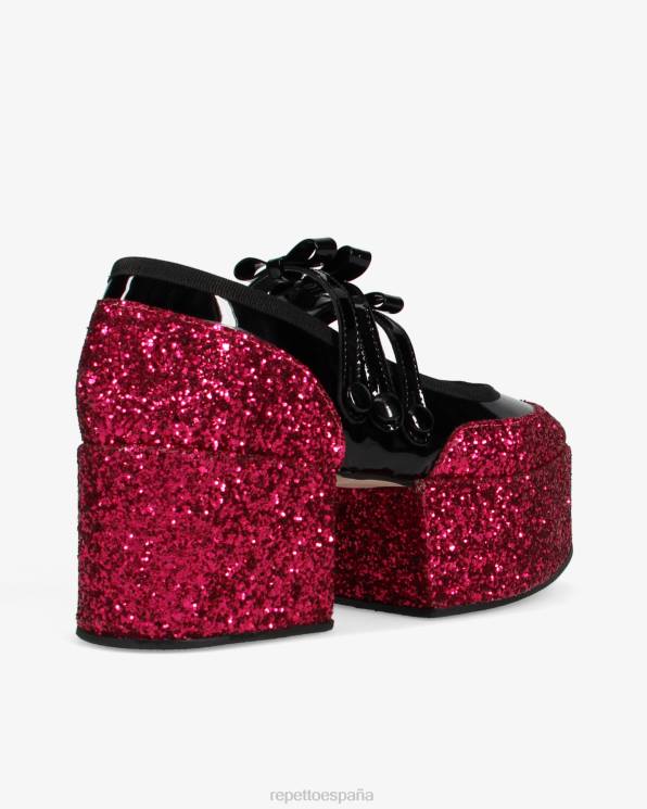 calzado Repetto x noir kei ninomiya - merceditas con plataforma y purpurina rosa fucsia y negro mujer 6NH6159